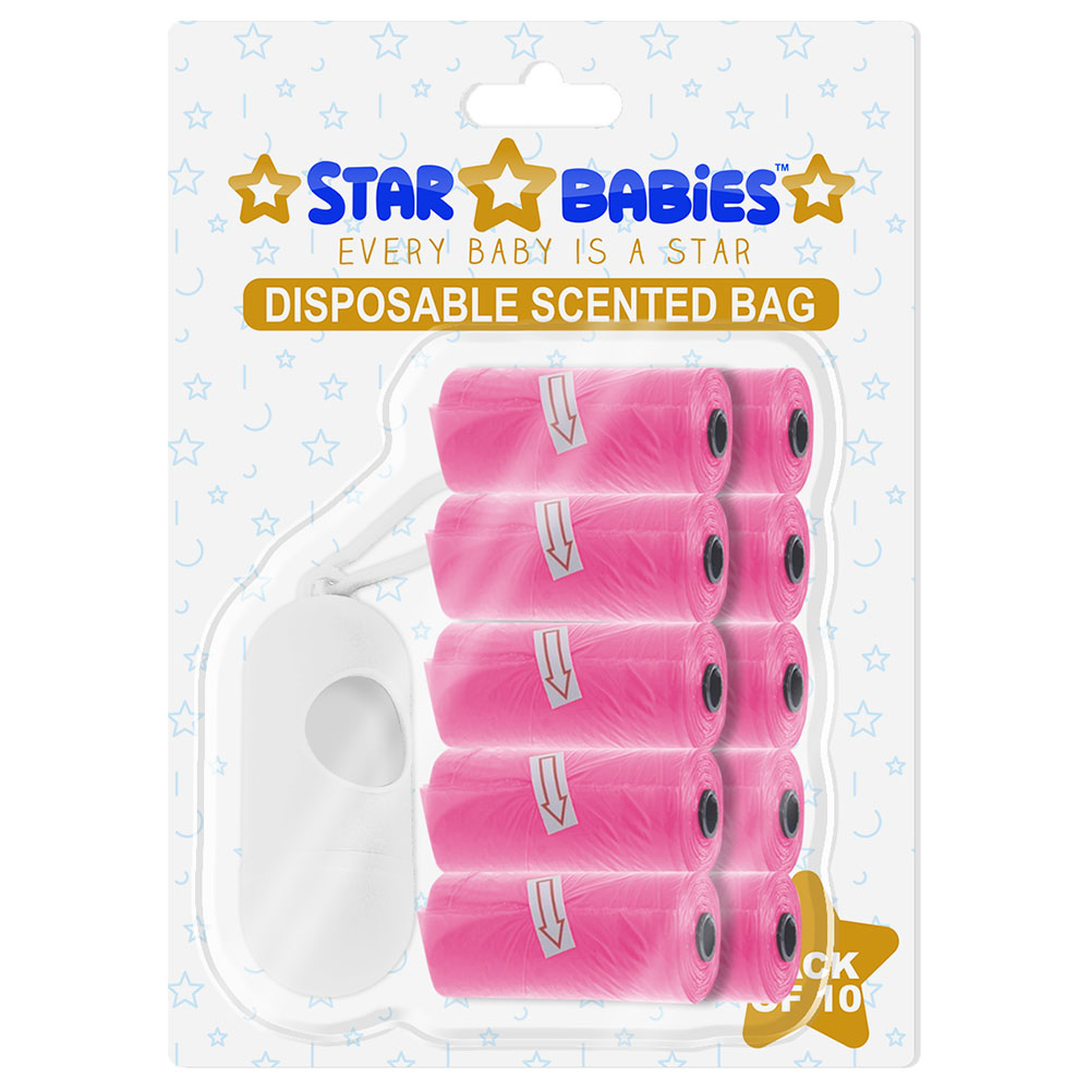 Star Babies - Scented Nappy Bag with Dispenser Blister - Pack of 10/150 Bags - Pink