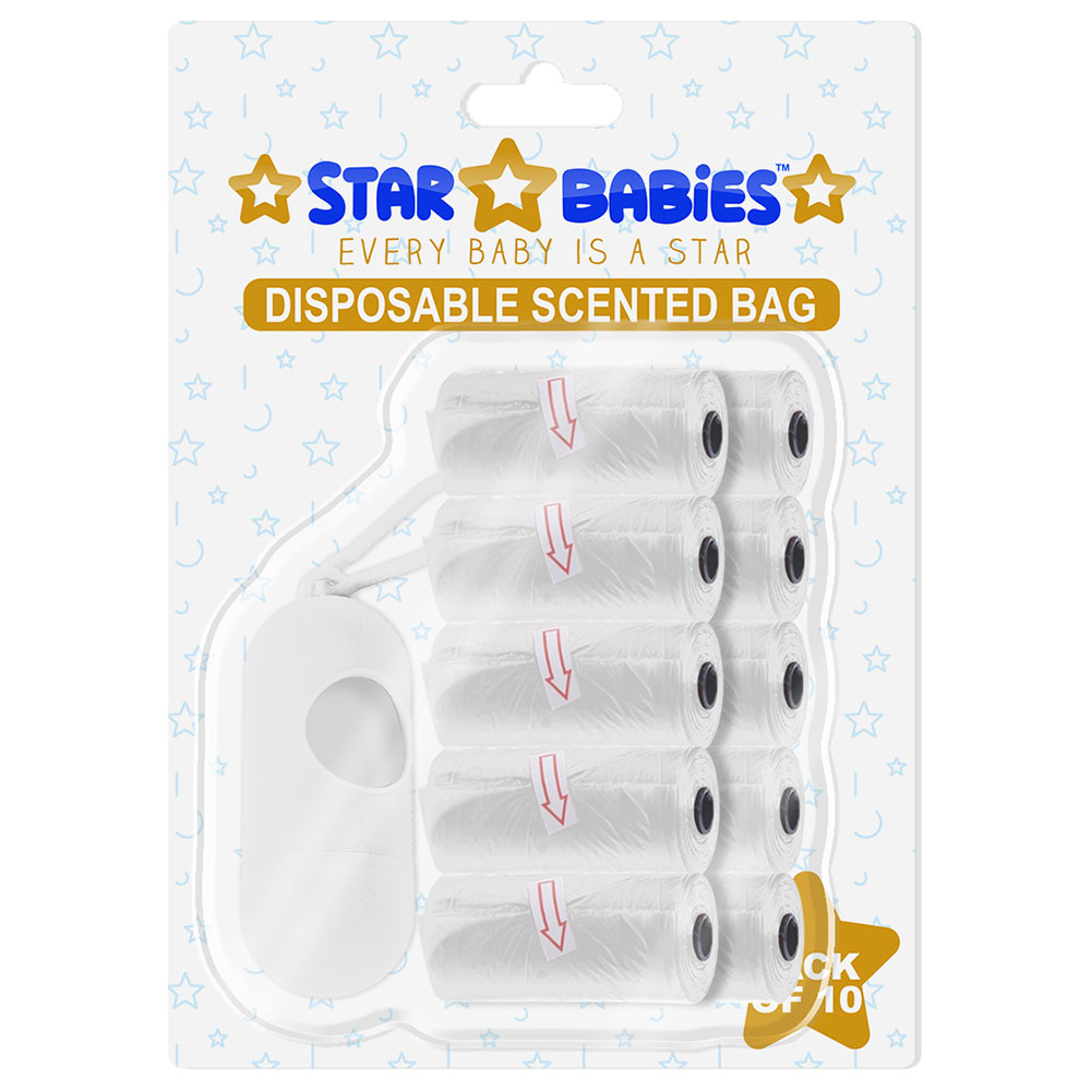 Star Babies - Scented Nappy Bag with Dispenser Blister - Pack of 10/150 Bags - White