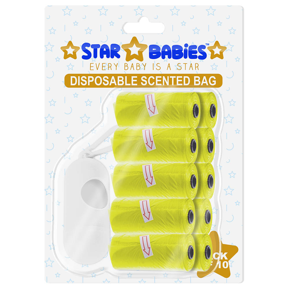 Star Babies - Scented Nappy Bag with Dispenser Blister - Pack of 10/150 Bags - Yellow
