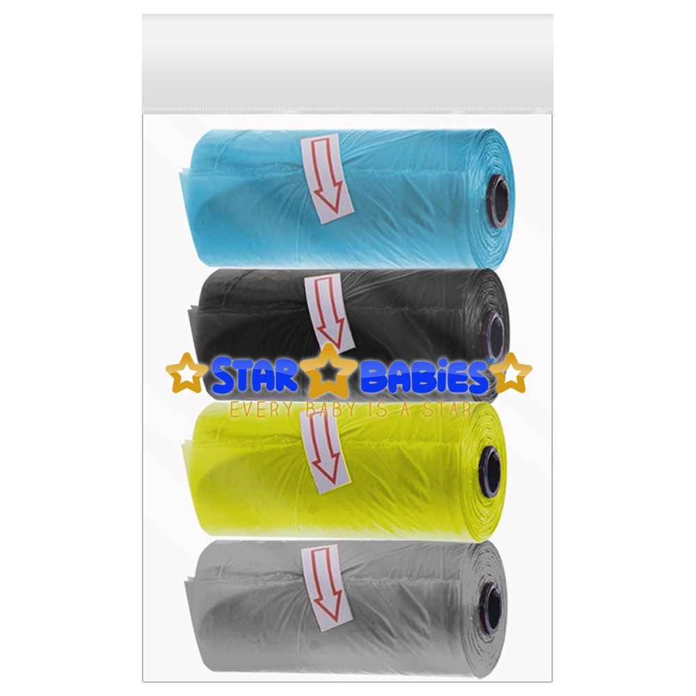 Star Babies - Scented Nappy Bag Pack of 4/60 Bags - Blue/Black/Grey/Yellow