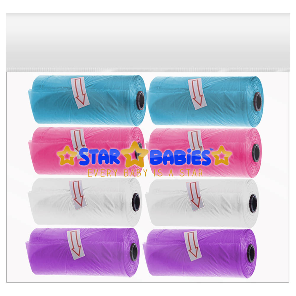 Star Babies - Scented Nappy Bag Pack of 8/120 Bags - Blue/Pink/White/Lavender