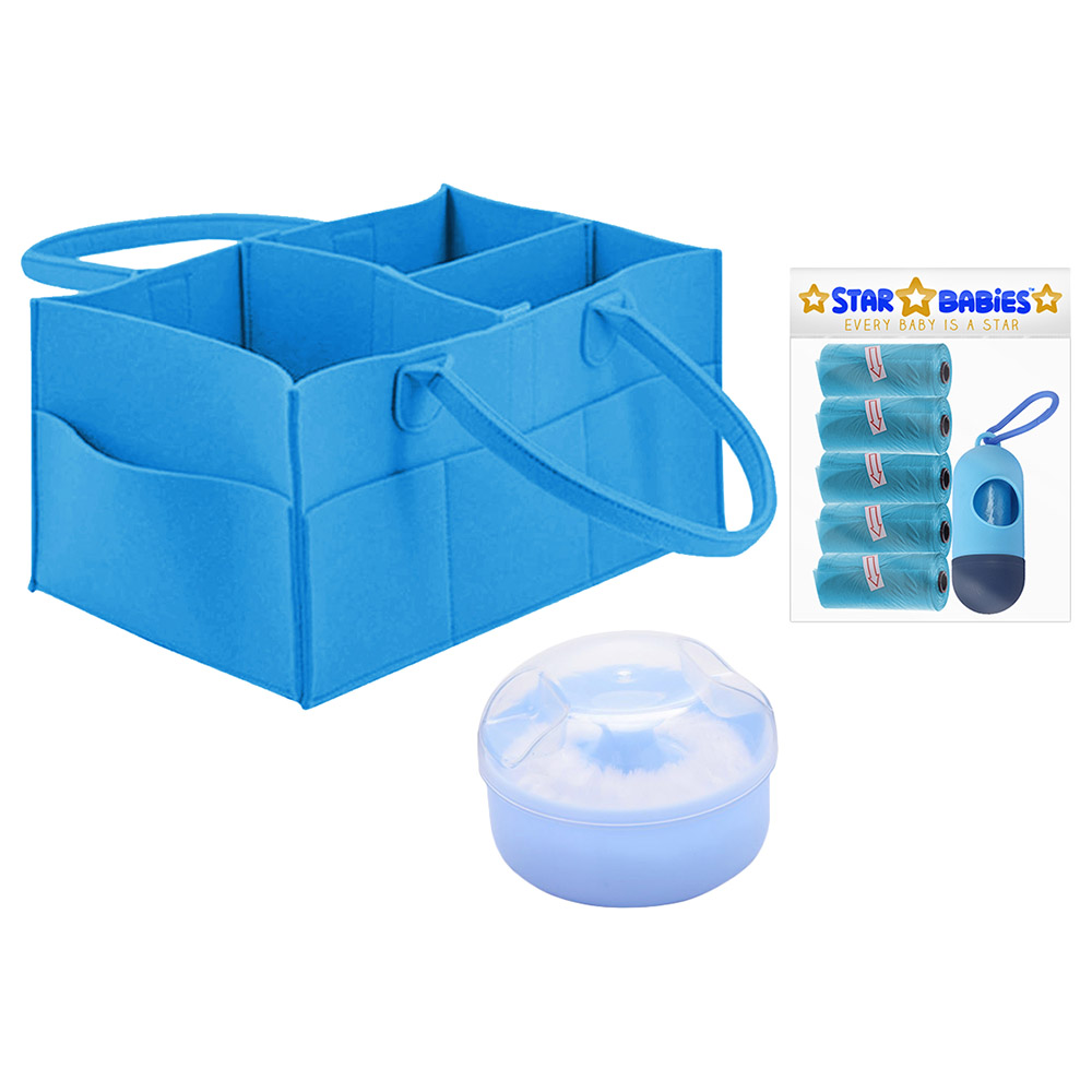 Star Babies - Diaper Caddy Organizer with Scented Bag Dispenser & Powder Puff - Blue
