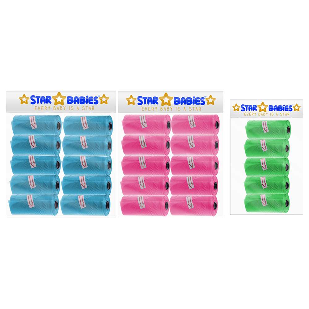 Star Babies - Scented Nappy Bag - Pack of 25/375 Bags - Blue/Pink/Green