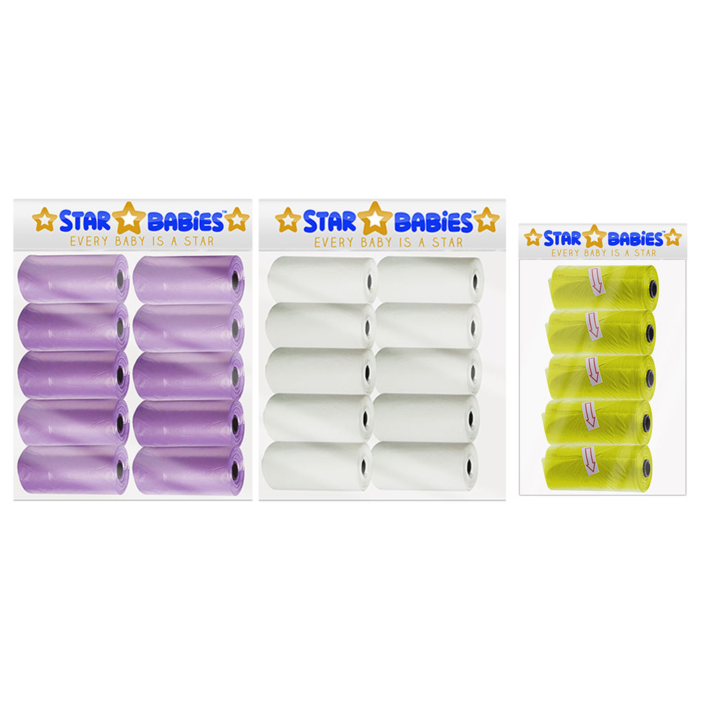Star Babies - Scented Nappy Bag - Pack of 25/375 Bags - White/Lavender/Yellow