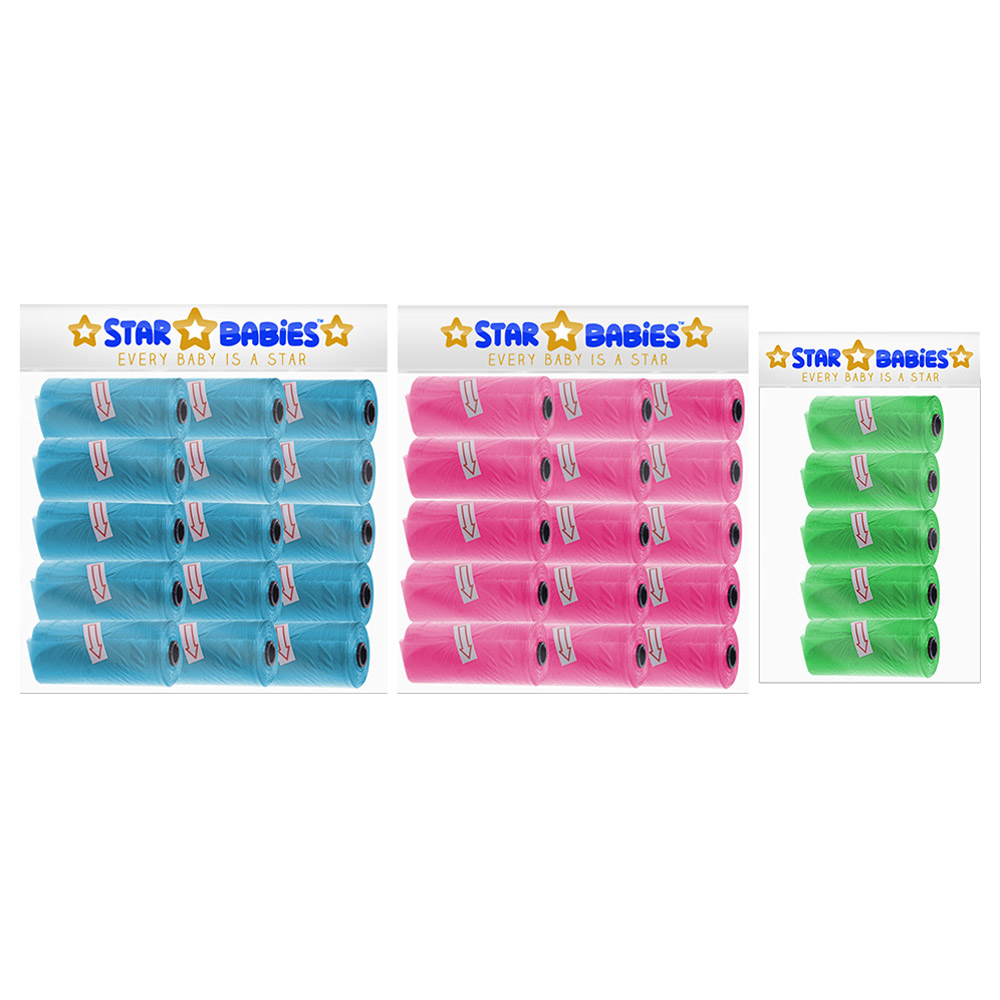 Star Babies - Scented Nappy Bag - Pack of 35/525 Bags - Blue/Pink/Green