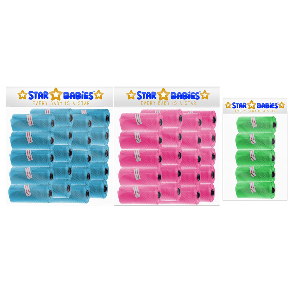 Star Babies - Scented Nappy Bag - Pack of 45/675 Bags - Blue/Pink/Green