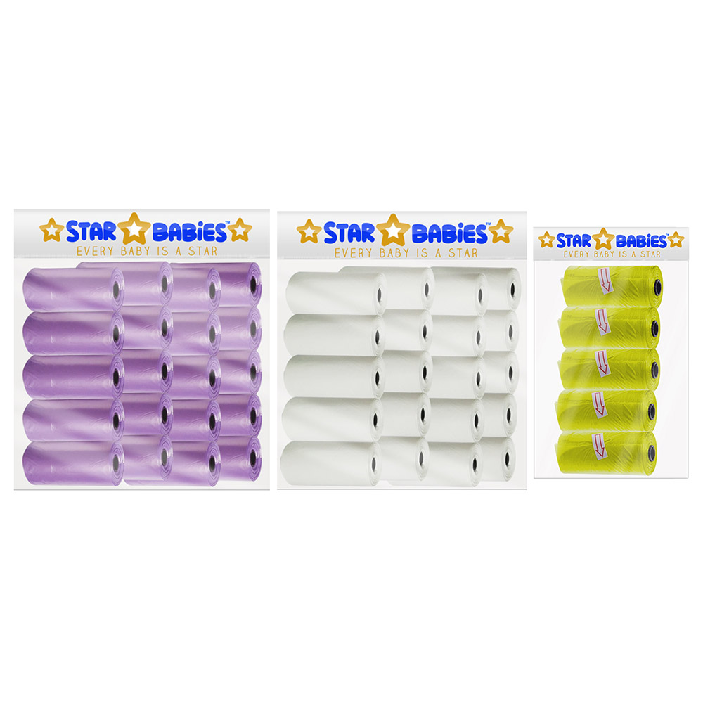 Star Babies - Scented Nappy Bag - Pack of 45/675 Bags - White/Lavender/Yellow