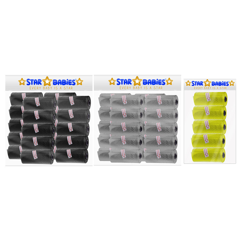 Star Babies - Scented Nappy Bag - Pack of 45/675 Bags - Grey/Black/Yellow