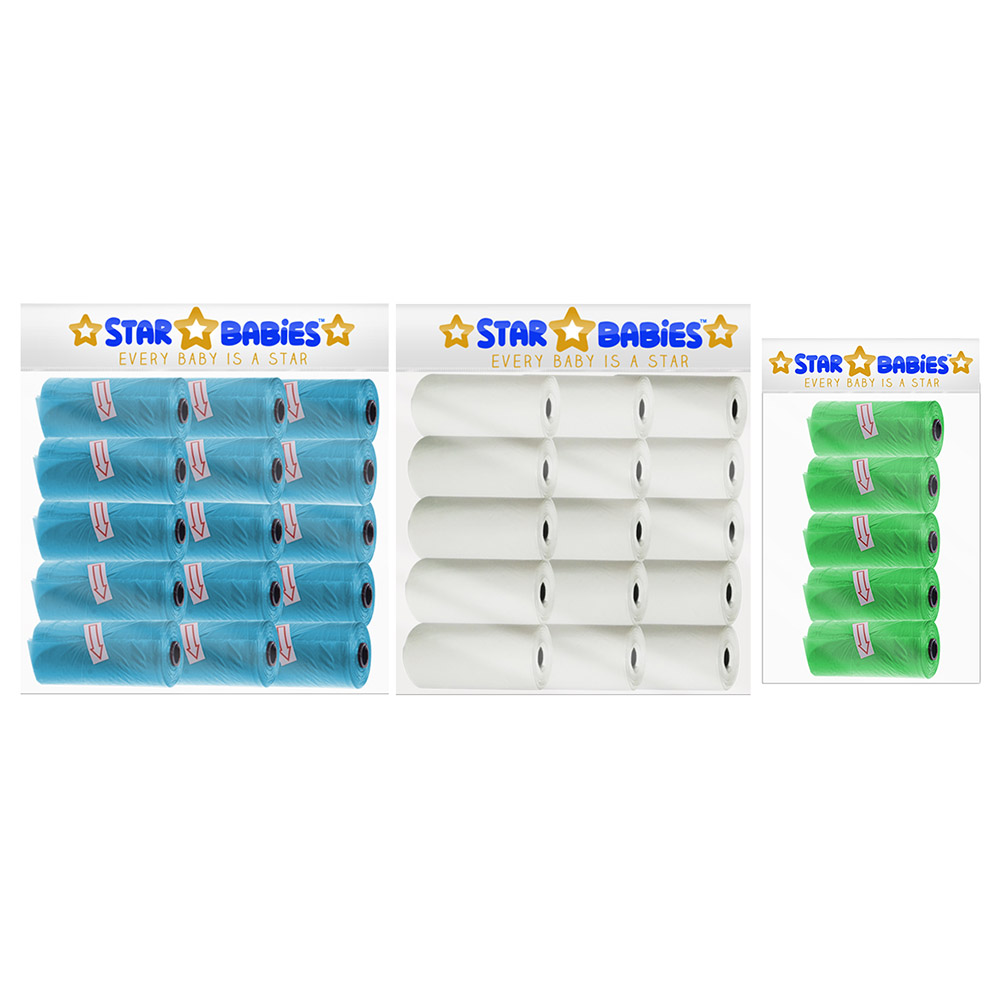 Star Babies - Scented Nappy Bag - Pack of 35/525 Bags - Blue/White/Green