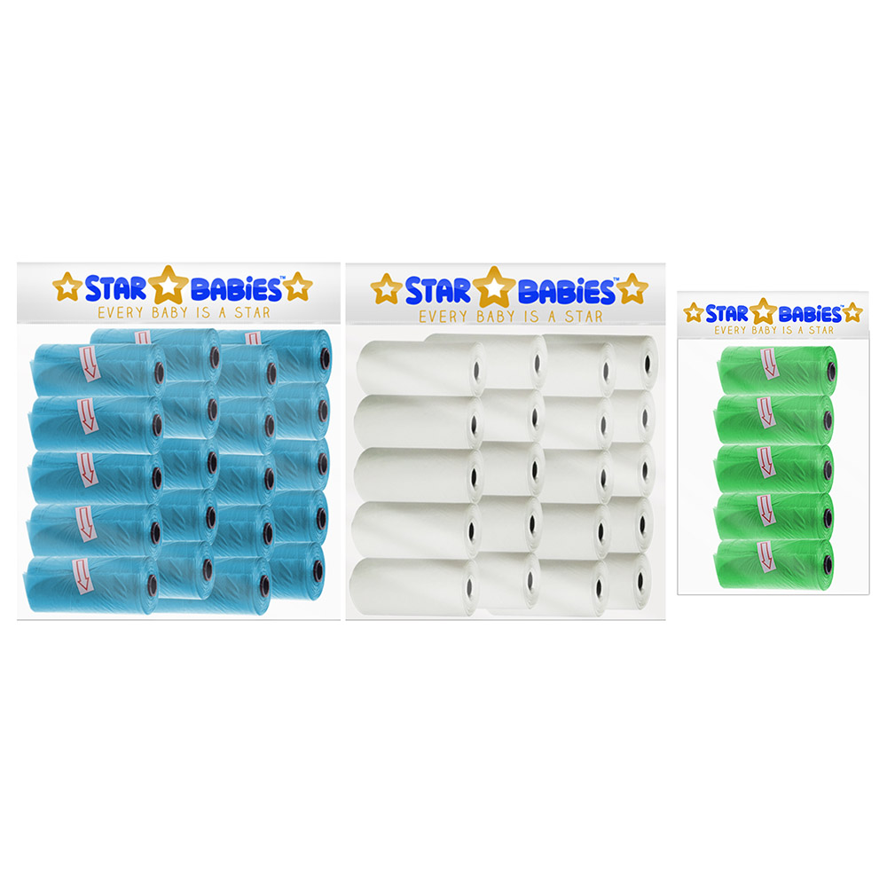 Star Babies - Scented Nappy Bag - Pack of 45/675 Bags - Blue/White/Green