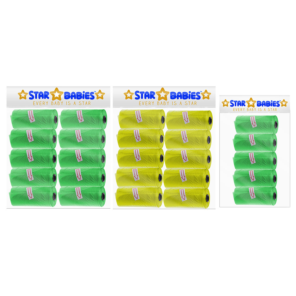 Star Babies - Scented Nappy Bag - Pack of 25/375 Bags - Green/Yellow