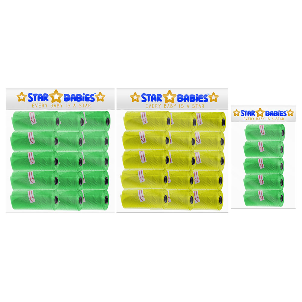 Star Babies - Scented Nappy Bag - Pack of 35/525 Bags - Green/Yellow