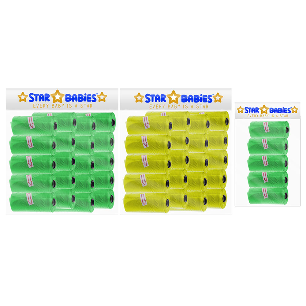 Star Babies - Scented Nappy Bag - Pack of 45/675 Bags - Green/Yellow
