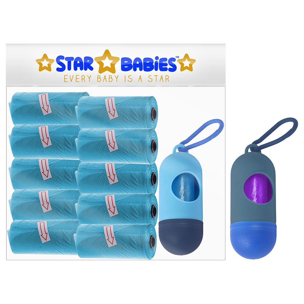 Star Babies - Scented Nappy Bag Pack of 10/150 Bags Blue & Assorted Dispenser