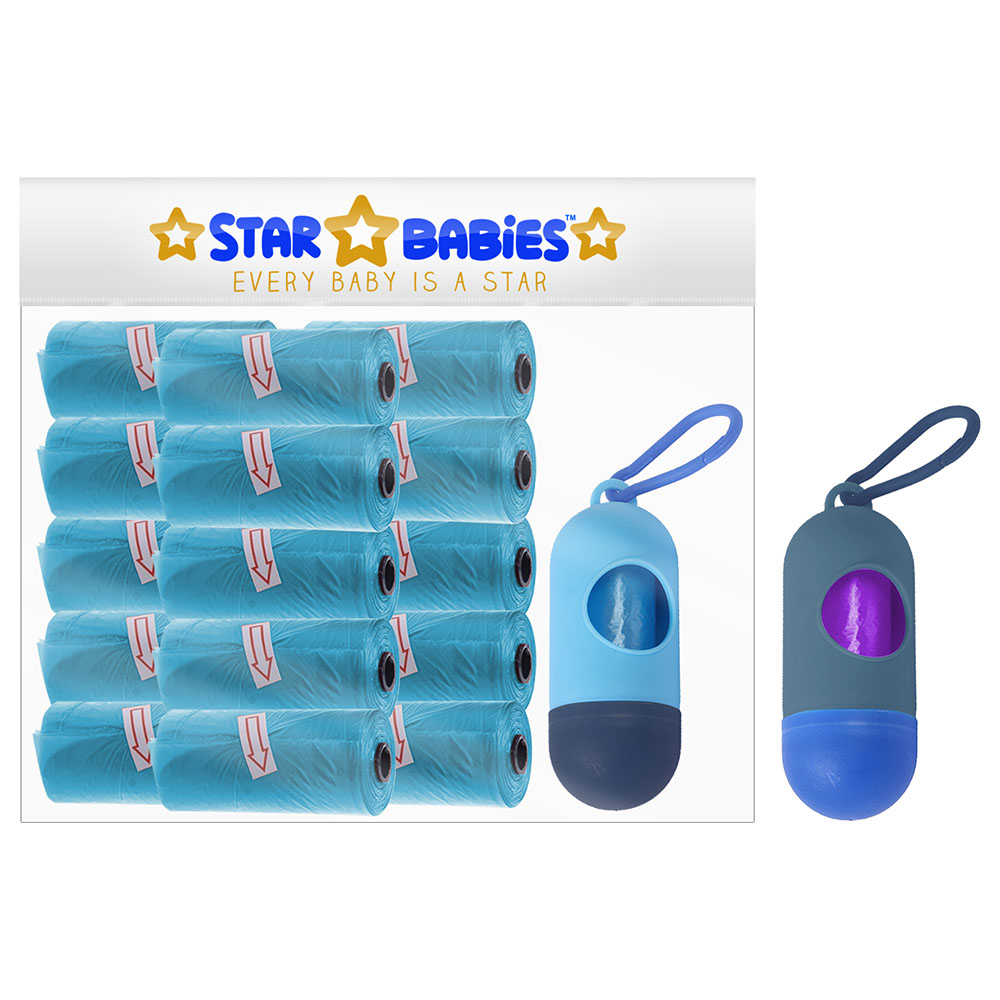 Star Babies Scented Nappy Bag Pack of 15/225 Bags Blue & Assorted Dispenser