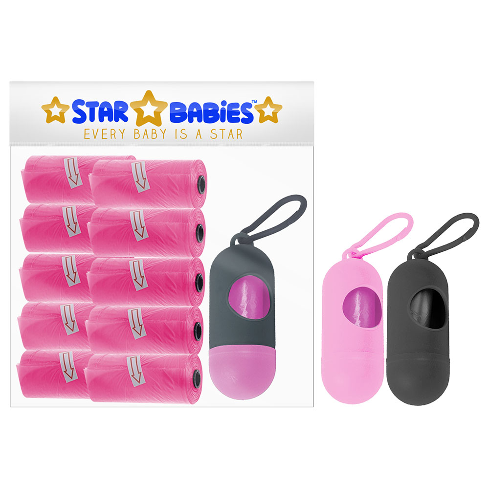 Star Babies - Scented Nappy Bag Pack of 10/150 Bags Pink & Assorted Dispenser