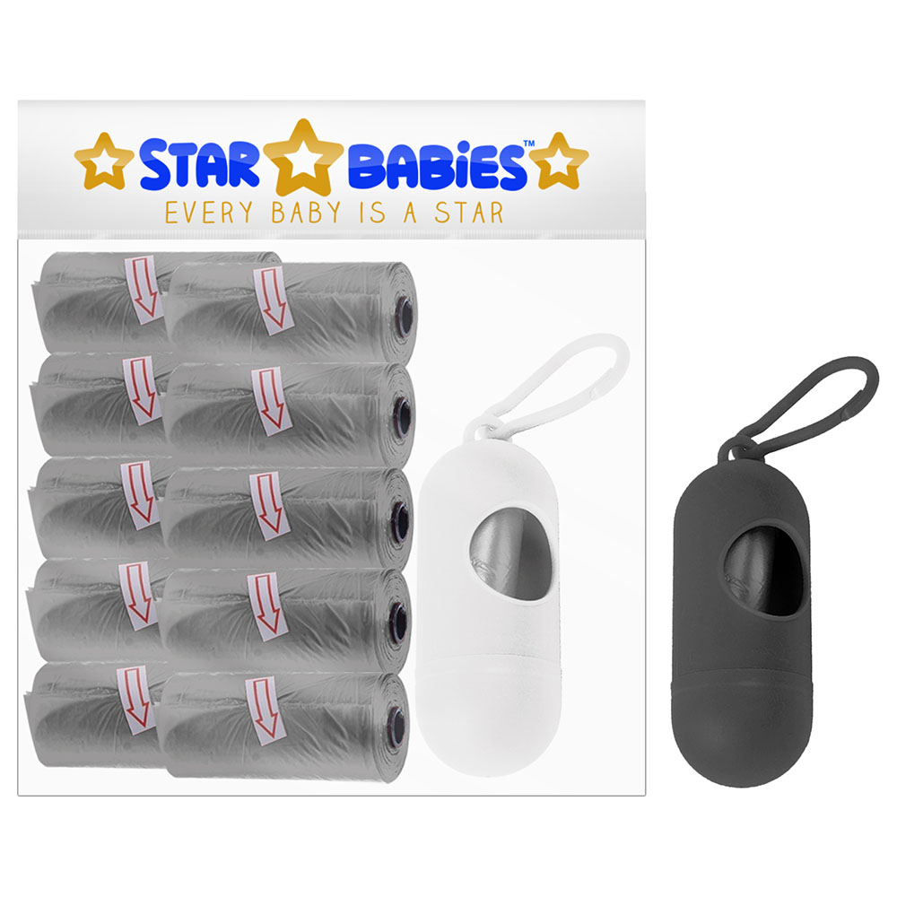 Star Babies - Scented Nappy Bag Pack of 10/150 Bags Grey & Assorted Dispenser