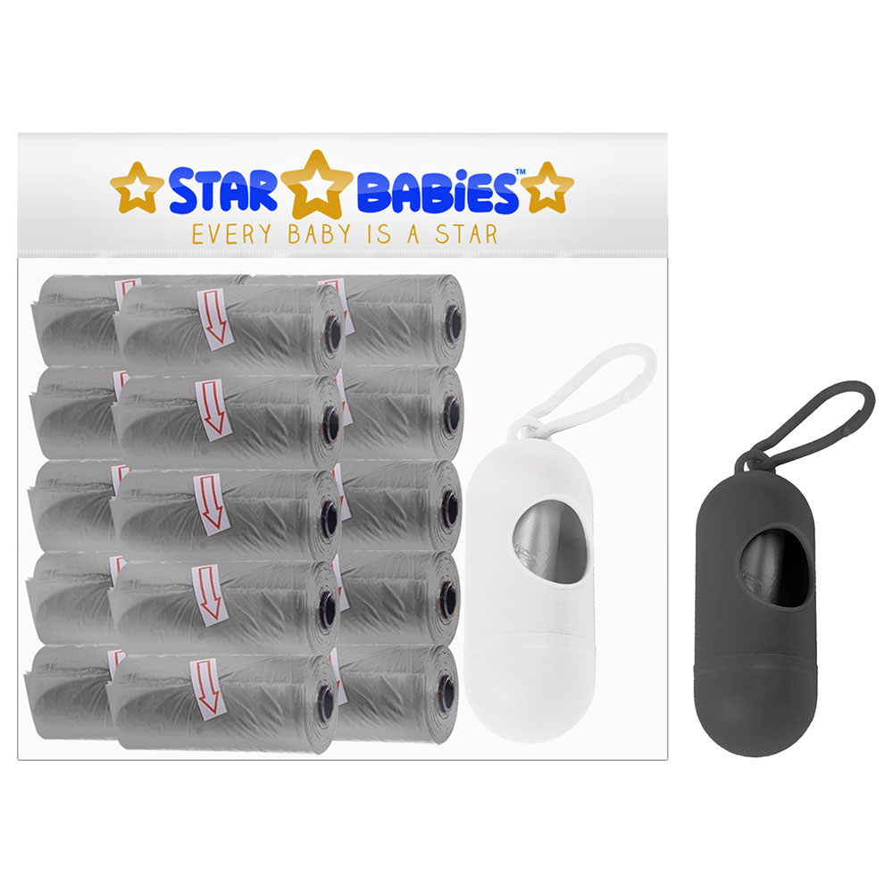 Star Babies Scented Nappy Bag Pack of 15/225 Bags Grey & Assorted Dispenser