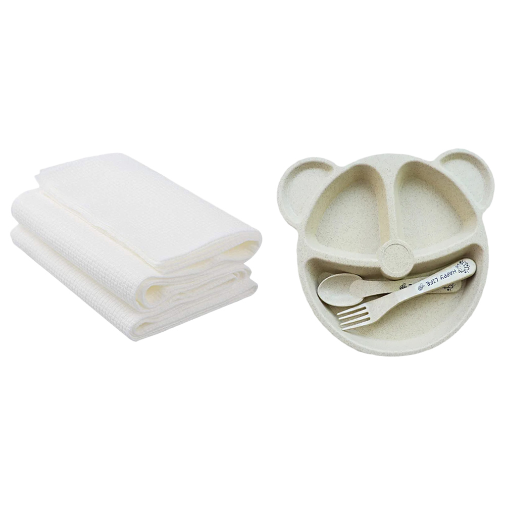 Star Babies - Baby Plate with Disposable Towel 3pcs - Cream