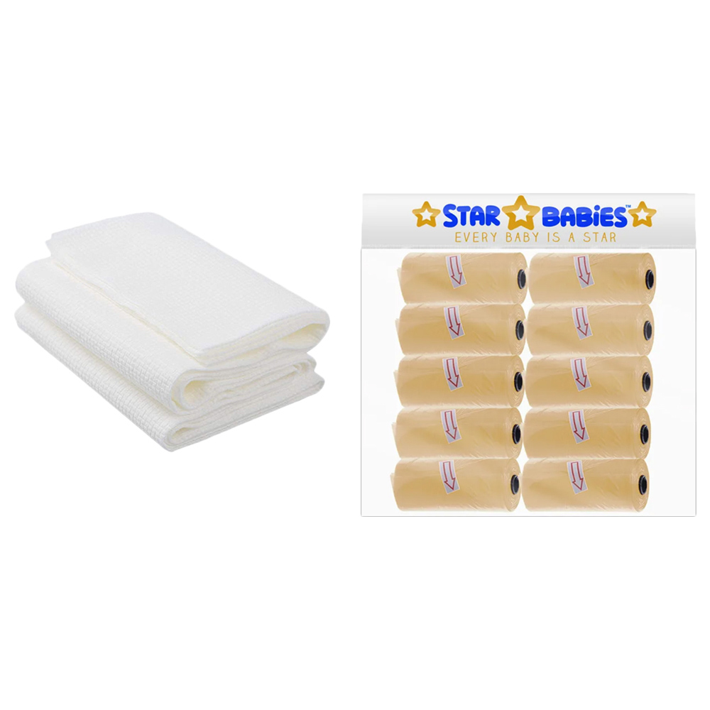 Star Babies - Scented Nappy Bag 10pcs with Disposable Towel 3pcs - Ivory