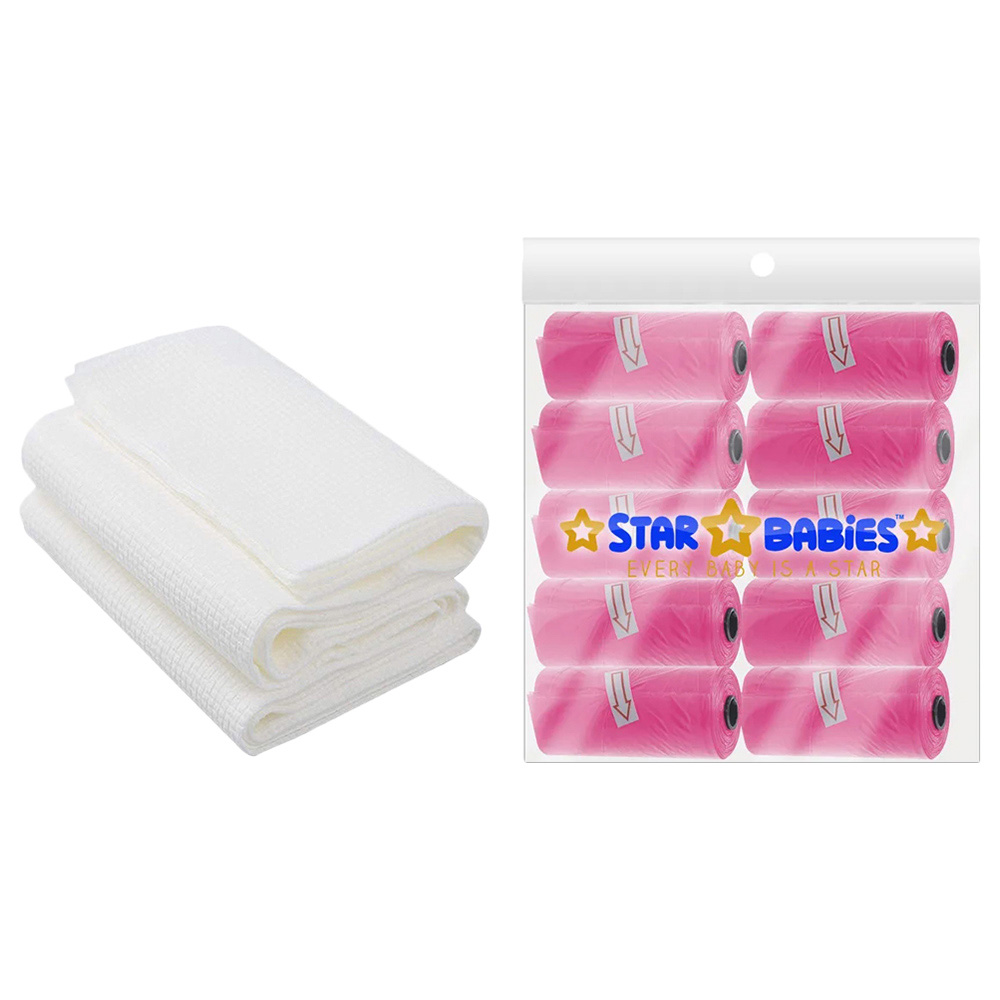 Star Babies - Scented Nappy Bag 10pcs with Disposable Towel 3pcs - Pink