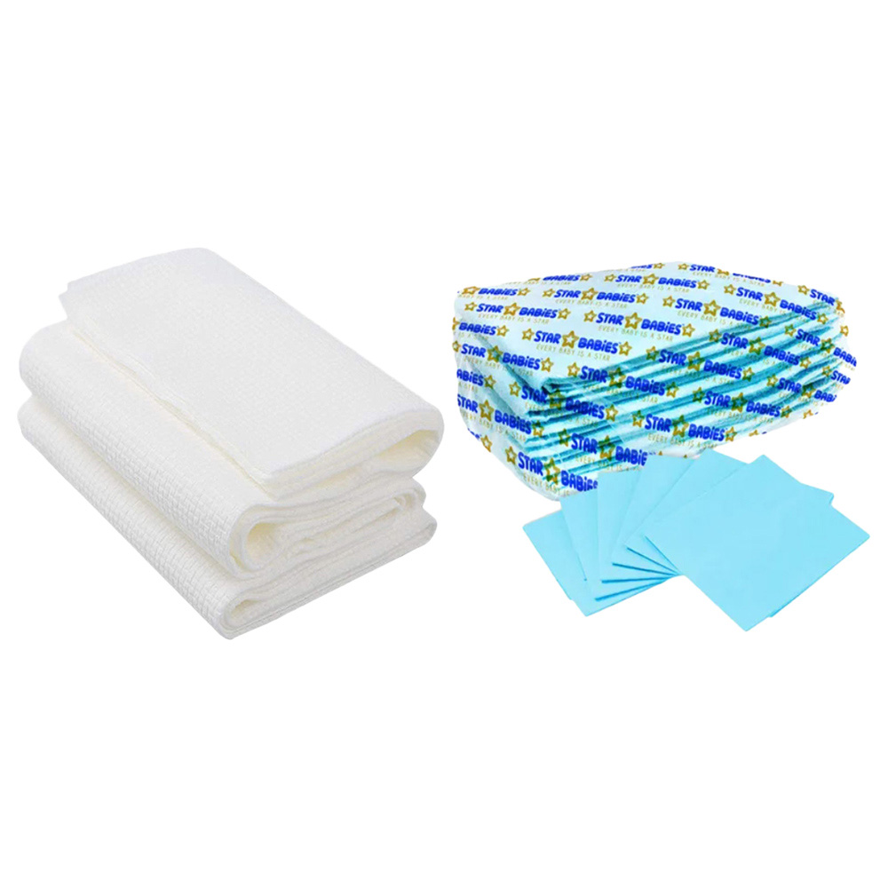 Star Babies - Disposable Changing Mat 6pcs with Disposable Towel 3pcs - Blue