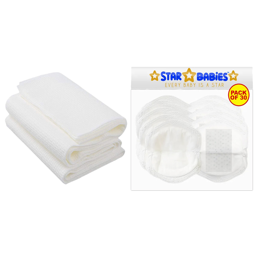 Star Babies - Disposable Breast Pad 30pcs with Disposable Towel 3pcs - White