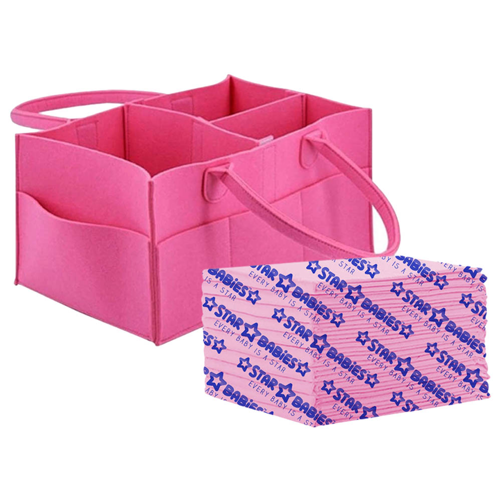 Star Babies - Disposable Changing Mat 12pcs with Diaper Caddy - Pink