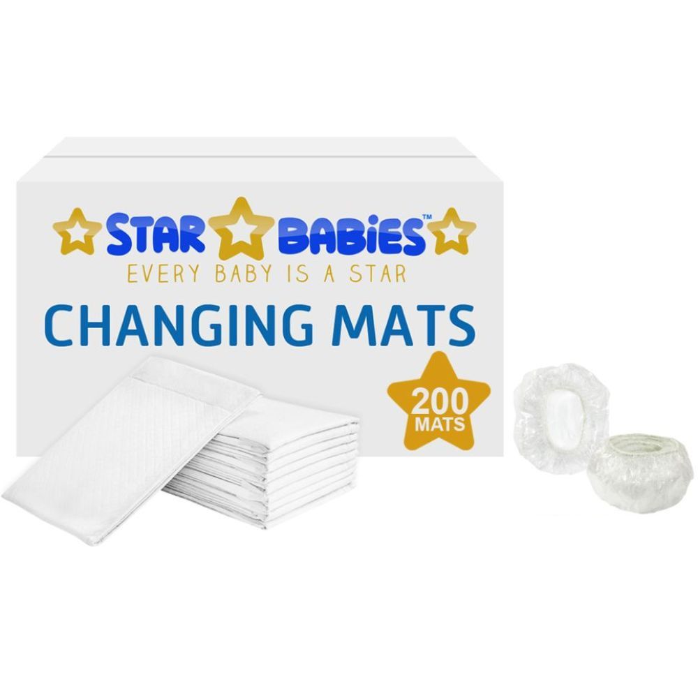 Star Babies White Disposable Changing Mats - Pack of 200 with 10pcs Ear Cover Free