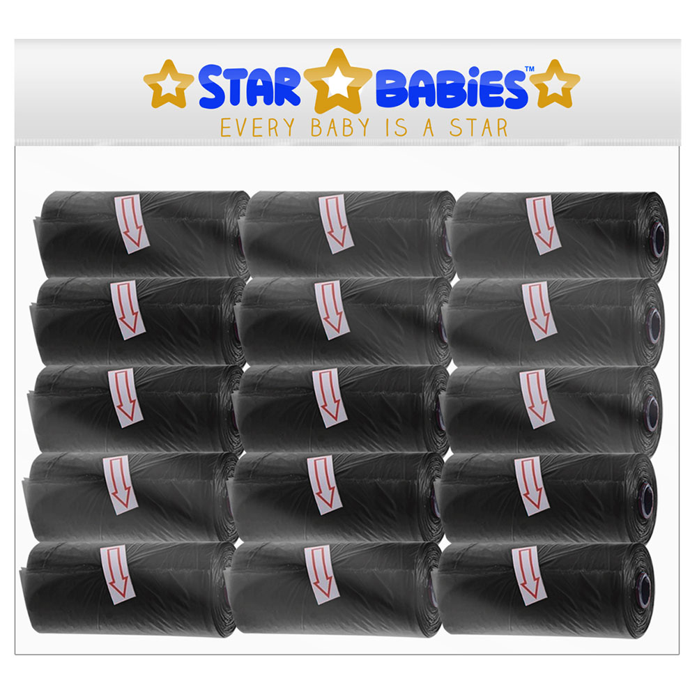 Star Babies - Scented Nappy Bag Pack of 15/225 Bags - Black