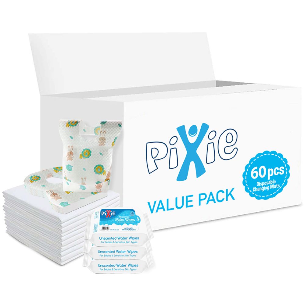 Pixie - Changing Mats 60 + Bibs 60 + Wipes 36pcs x 3