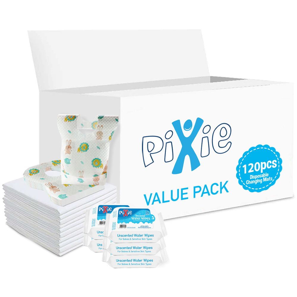 Pixie - Changing Mats 120 + Bibs 120 + Wipes 36pcs x 5