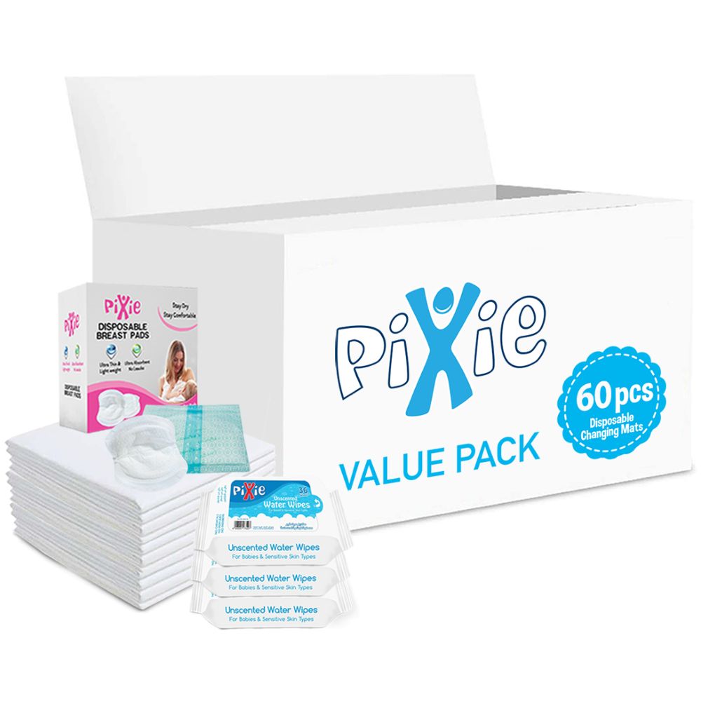 Pixie - Changing Mats 60 + Breast Pad 60 + Wipes 36pcs x 3