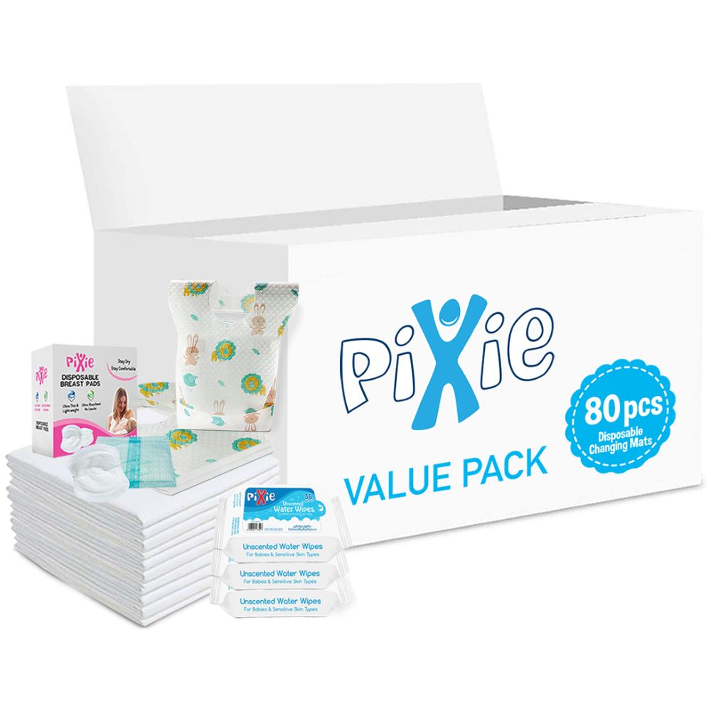 Pixie - Changing Mats 80 + Bibs 80 + Breast Pad 90 + Wipes 36pcs x 3