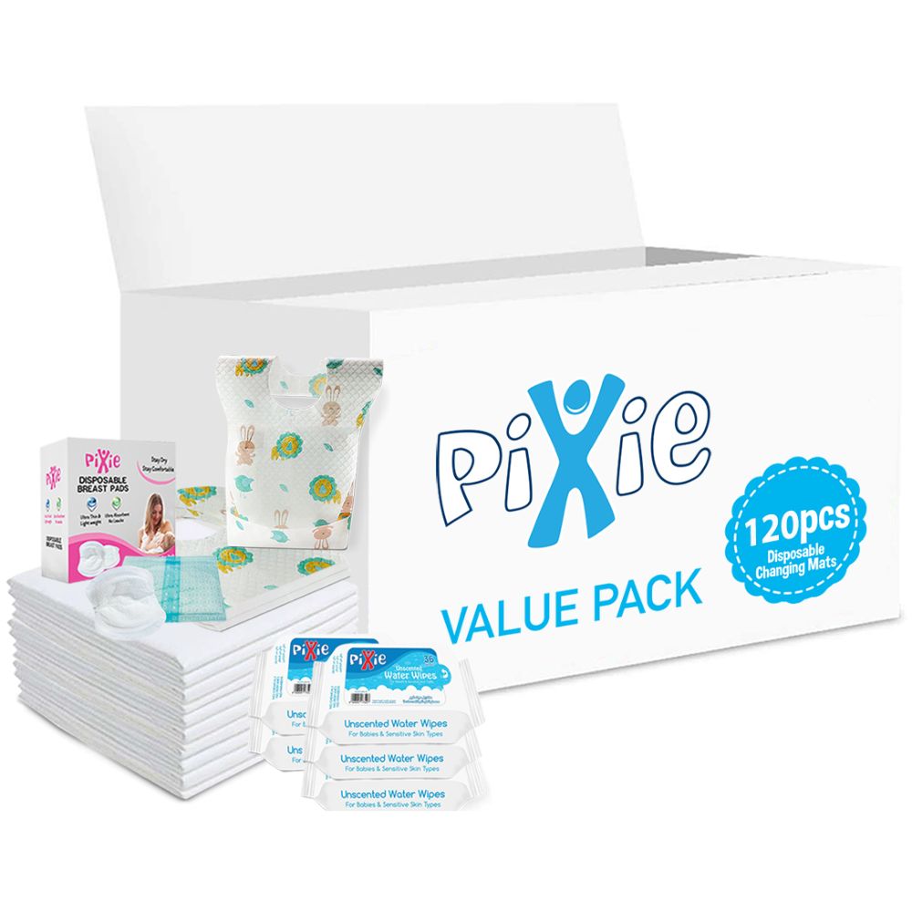 Pixie - Changing Mats 120 + Bibs 120 + Breast Pad 90 + Wipes 36pcs x 5