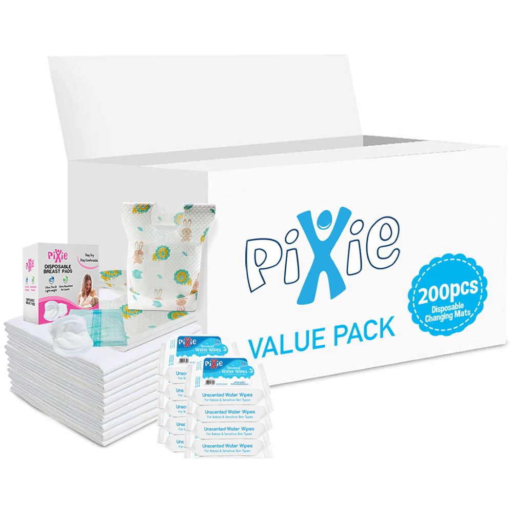 Pixie - Changing Mats 200 + Bibs 200 + Breast Pad 150 + Wipes 36pcs x 10