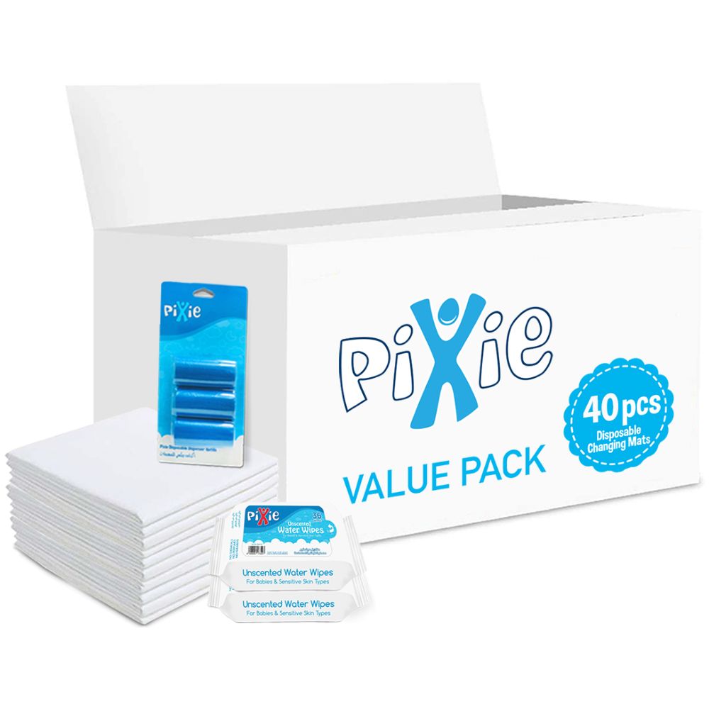 Pixie - Changing Mats 40 + Wipes 36pcs x 2 + Nappy Bag 60 Bags