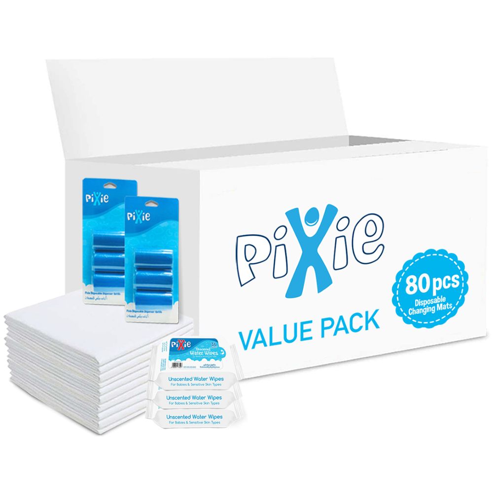 Pixie - Changing Mats 80 + Wipes 36pcs x 3 + Nappy Bag 120 Bags