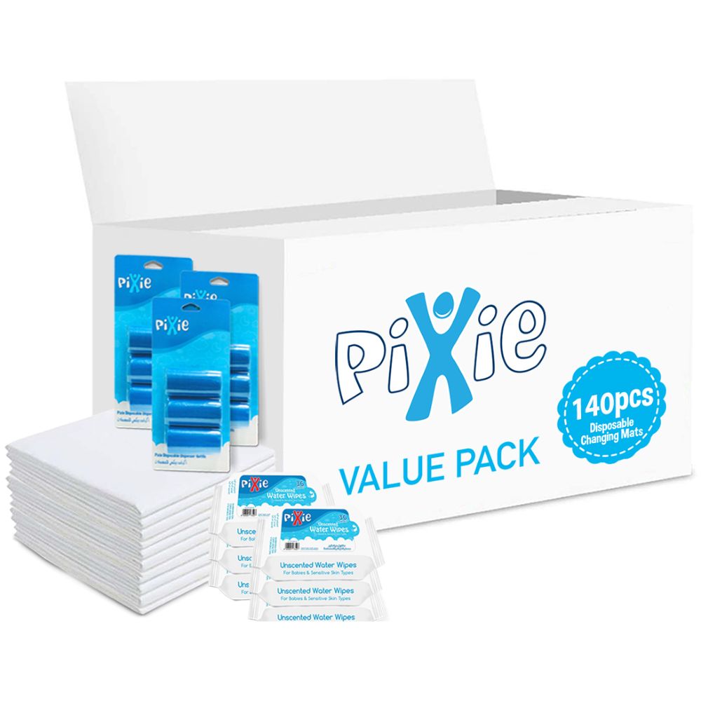 Pixie - Changing Mats 140 + Wipes 36pcs x 6 + Nappy Bag 180 Bags