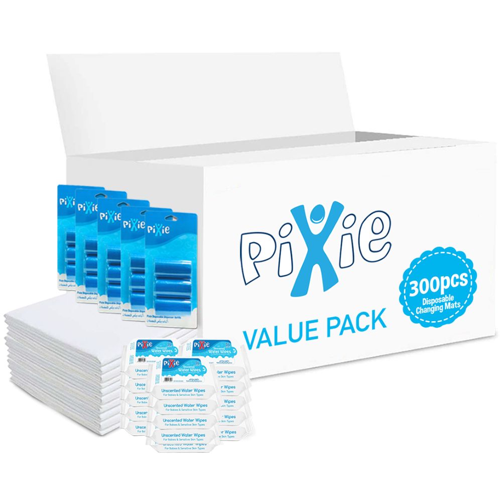 Pixie - Changing Mats 300 + Wipes 36pcs x 15 + Nappy Bag 300 Bags