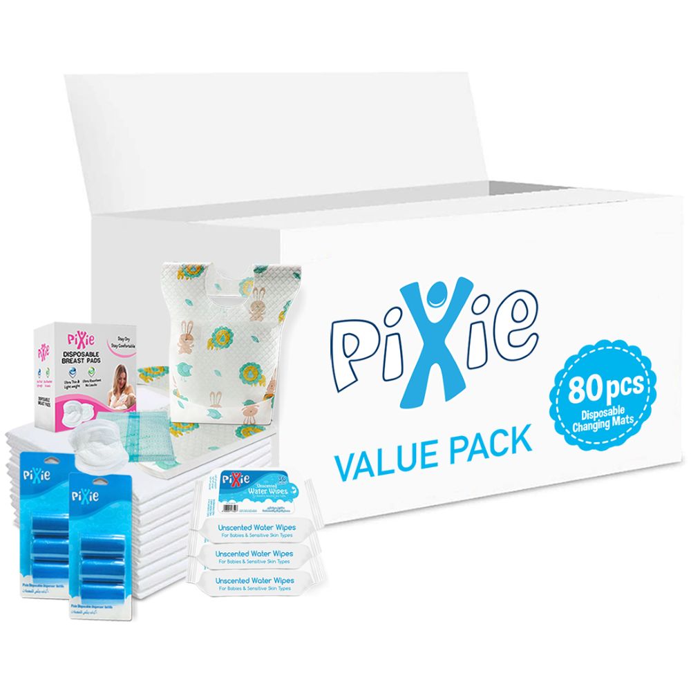 Pixie - Changing Mats 80 + Bibs 80 + Breast Pad 90 + Wipes 36pcs x 3 + Nappy Bag 120 Bags