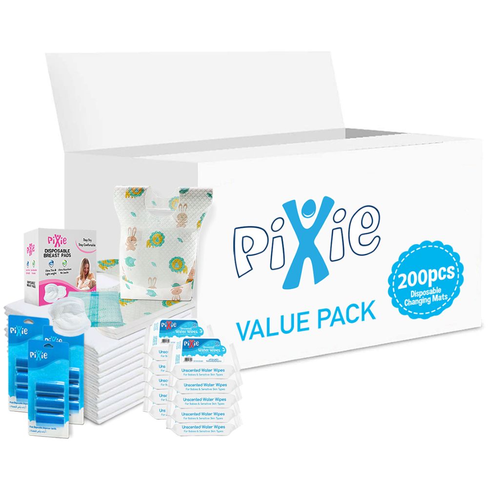 Pixie - Changing Mats 200 + Bibs 200 + Breast Pad 150 + Wipes 36pcs x 10 + Nappy Bag 180 Bags