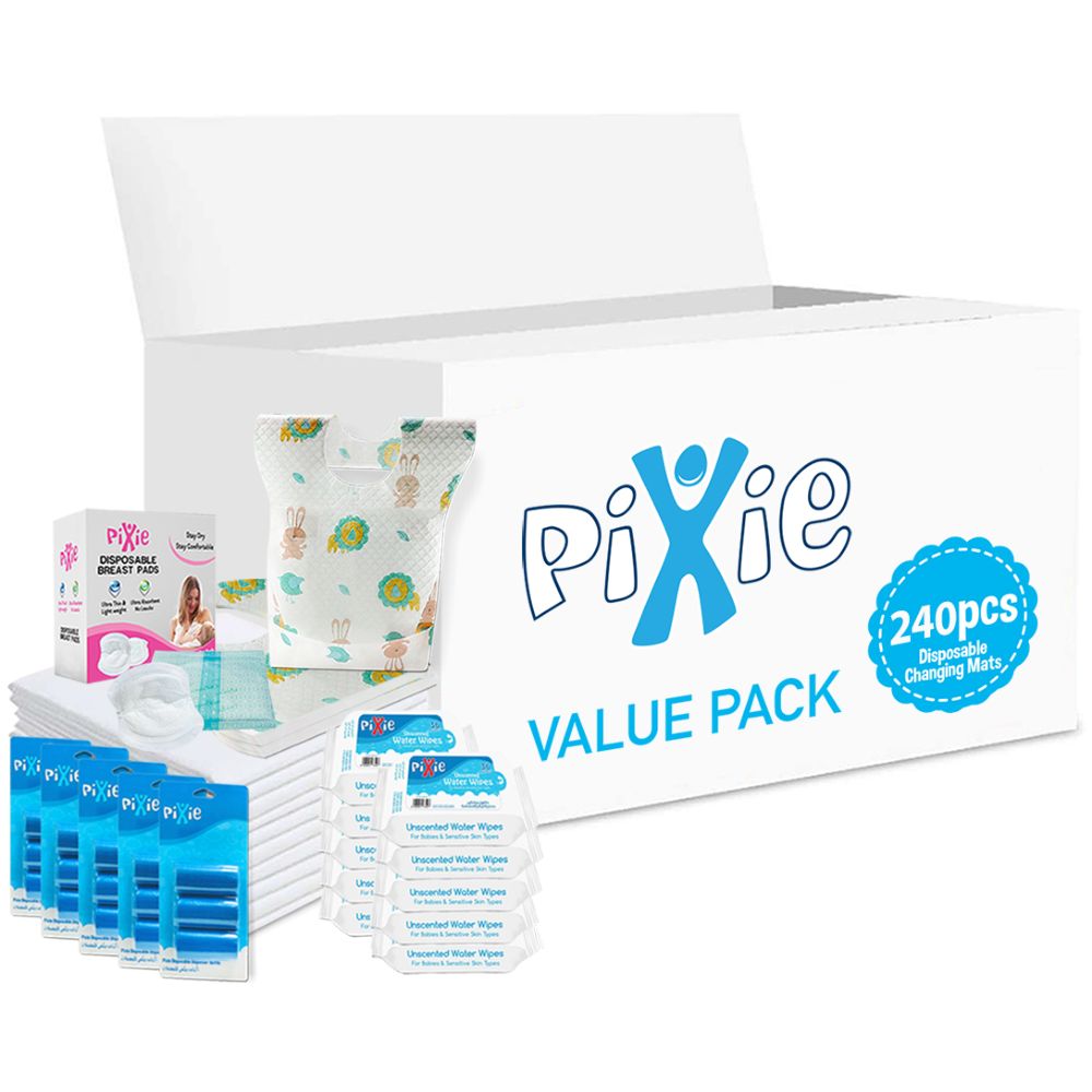 Pixie - Changing Mats 240 + Bibs 240 + Breast Pad 240 + Wipes 36pcs x 10 + Nappy Bag 300 Bags