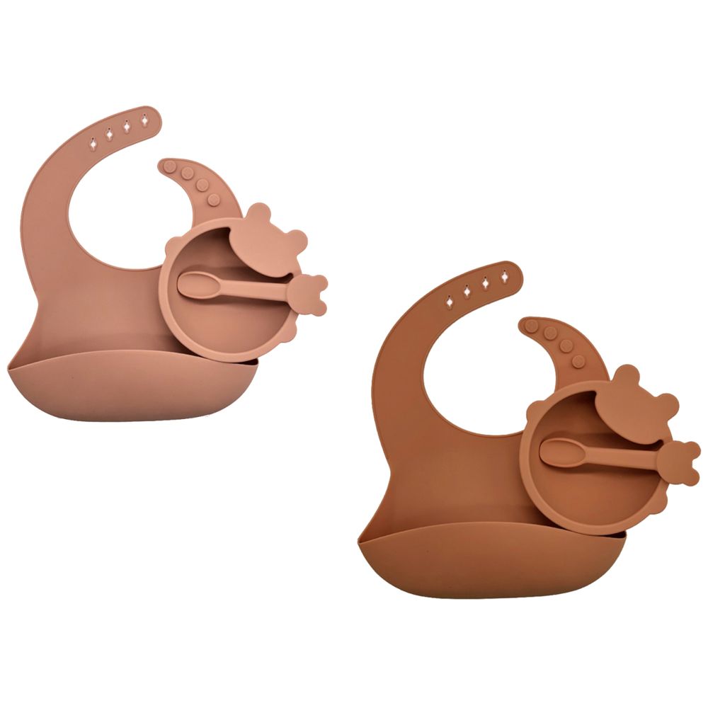 Pixie Baby Silicone Feeding Set Pack of 2 - Peach, Brown