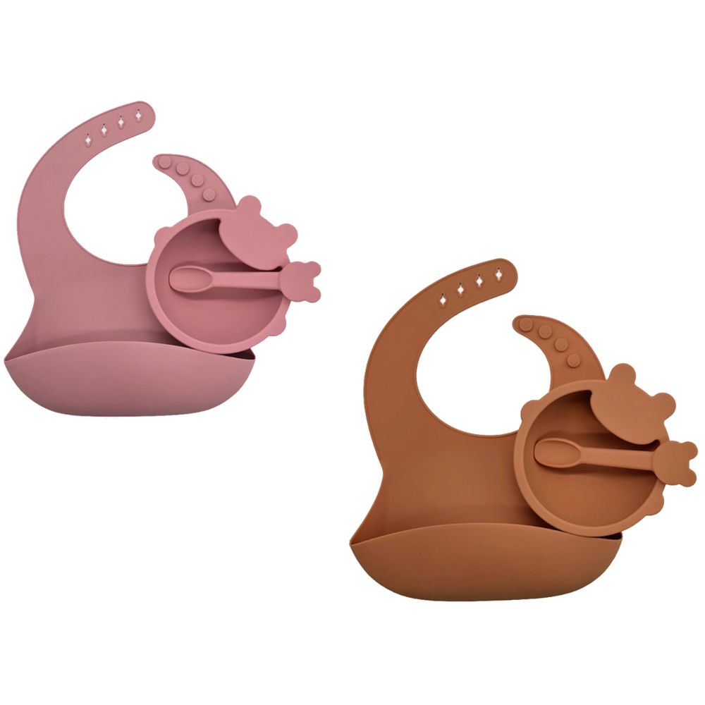 Pixie Baby Silicone Feeding Set Pack of 2 - Pink, Blue