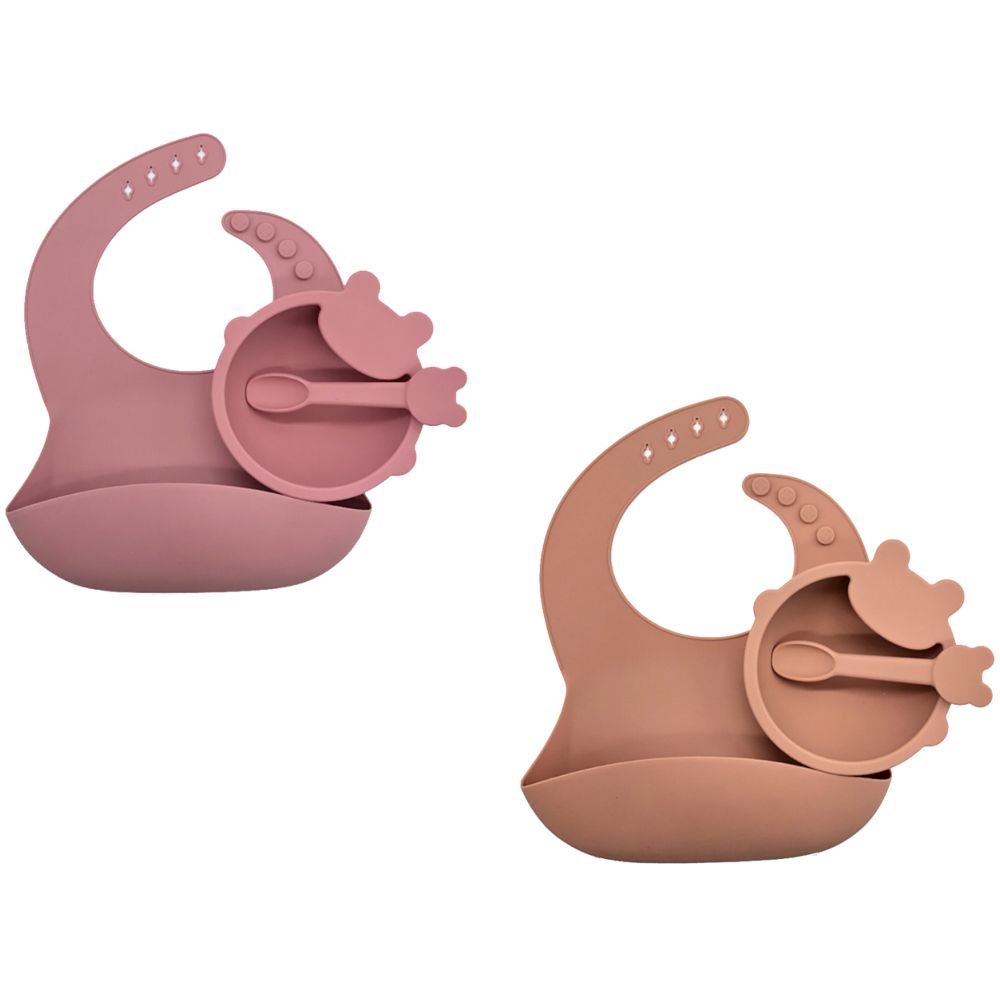 Pixie Baby Silicone Feeding Set Pack of 2 - Pink, Peach