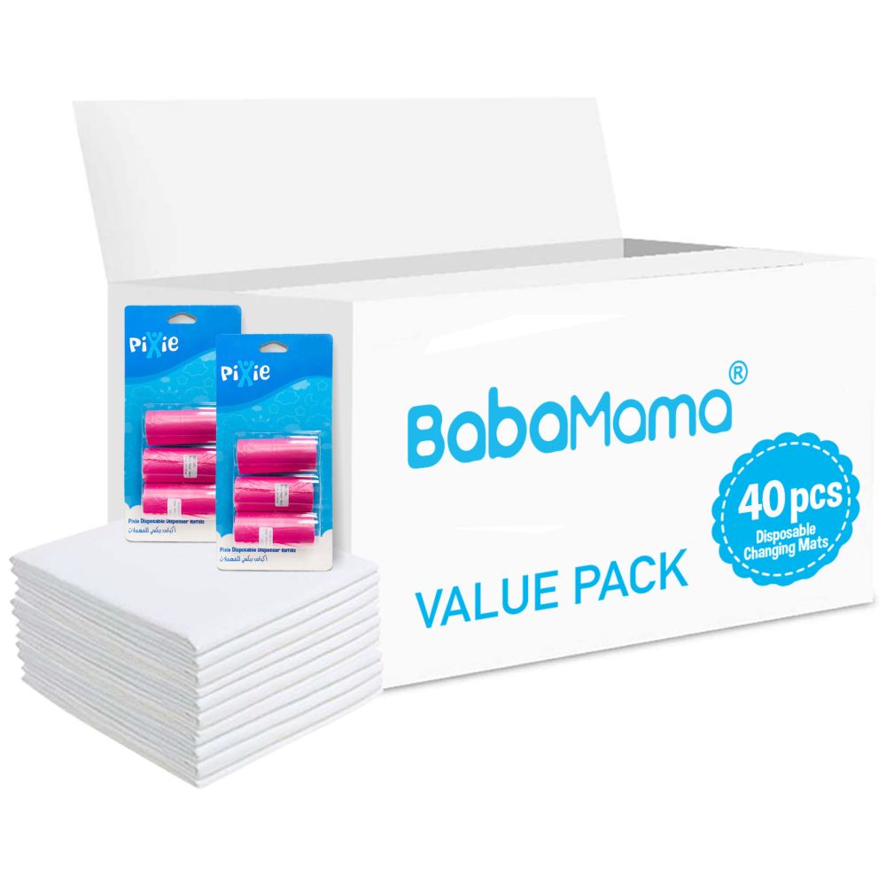 Babamama - Changing Mats 40 + Pixie - Bib 40 + Pack Of 2 Refill Pink 120 Nappy Bags