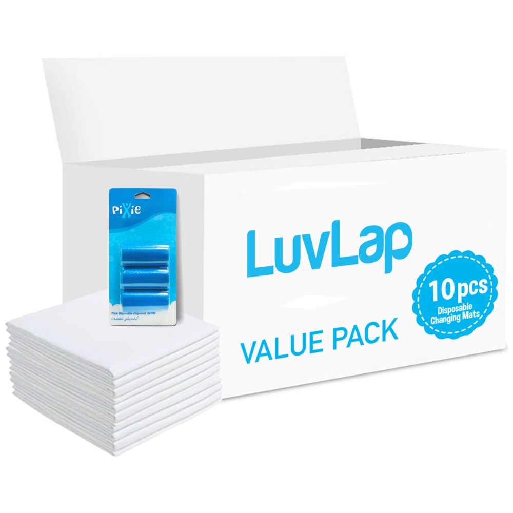 Luvlap - Changing Mats 10 + Pack Of 1 Refill Blue 60 Nappy Bags