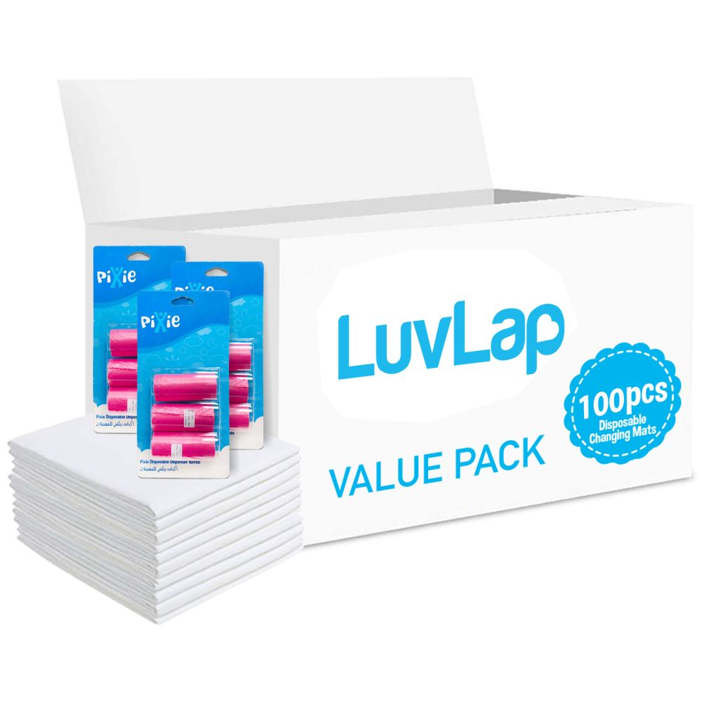 Luvlap - Changing Mats 100 + Pack Of 3 Refill Pink 180 Nappy Bags
