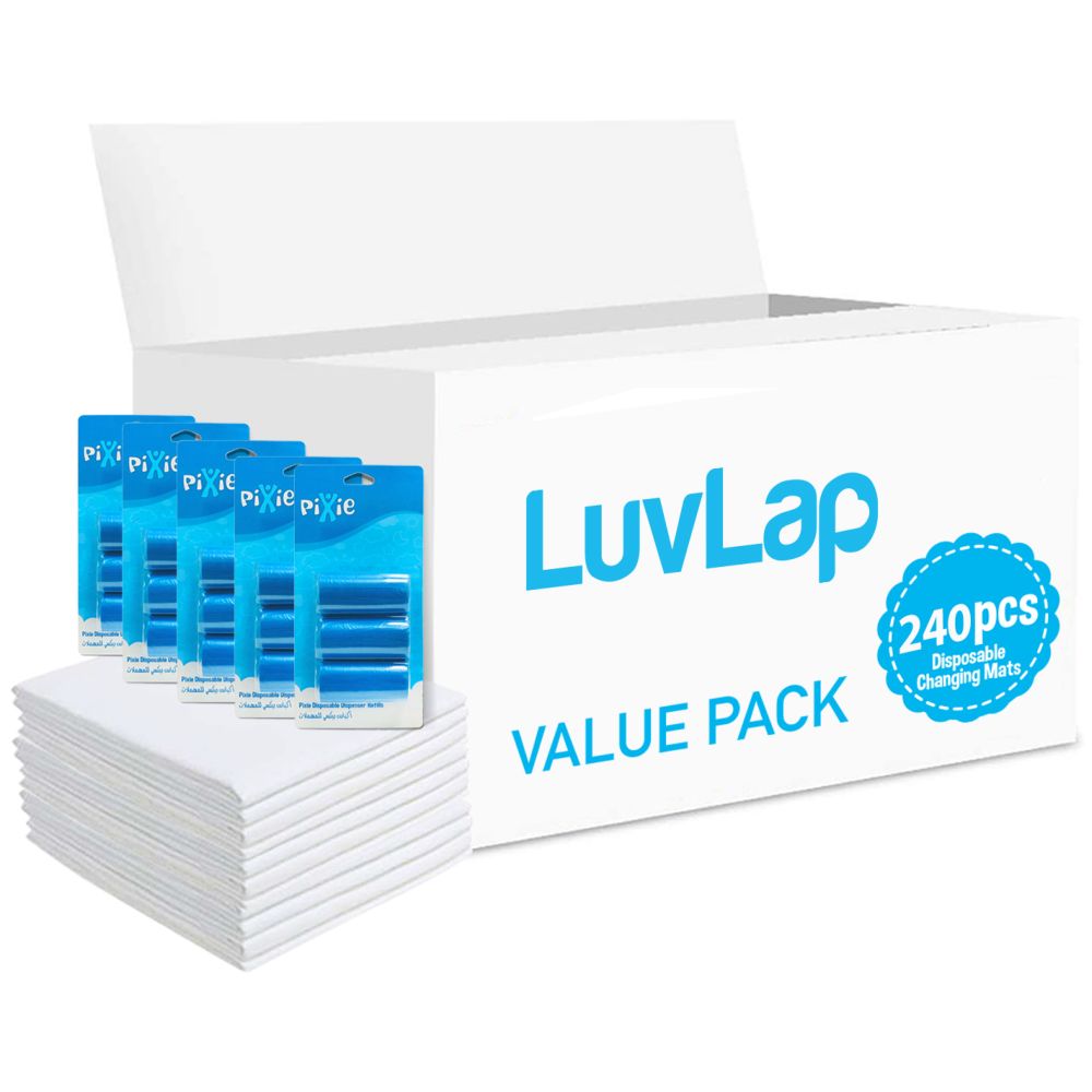 Luvlap - Changing Mats 240 + Pack Of 5 Refill Blue 300 Nappy Bags